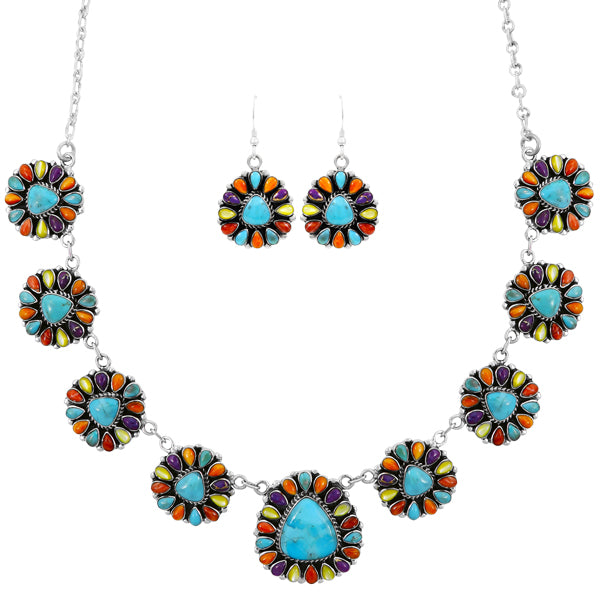 Multicolor Necklace & Earrings Set Sterling Silver NE6011-C71