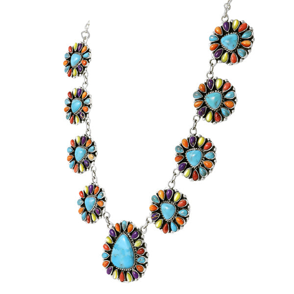 Multicolor Necklace & Earrings Set Sterling Silver NE6011-C71