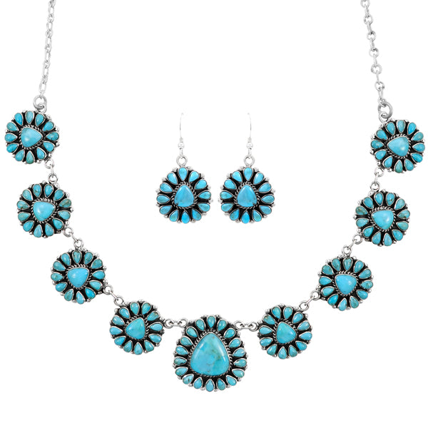Turquoise Necklace & Earrings Set Sterling Silver NE6011-C75