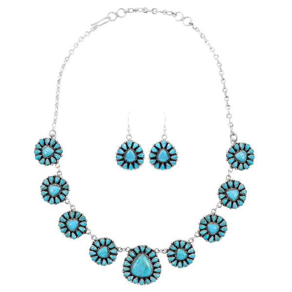 Turquoise Necklace & Earrings Set Sterling Silver NE6011-C75