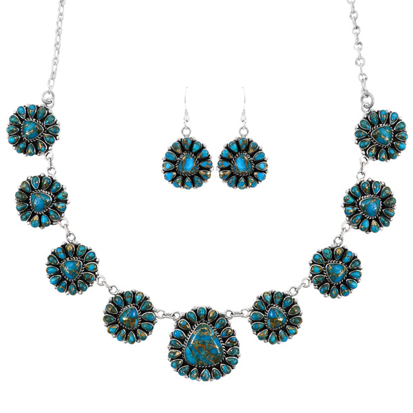 Matrix Turquoise Necklace & Earrings Set Sterling Silver NE6011-C84