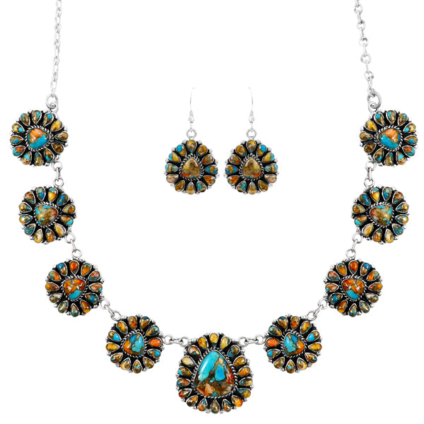 Spiny Turquoise Necklace & Earrings Set Sterling Silver NE6011-C89