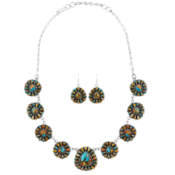 Spiny Turquoise Necklace & Earrings Set Sterling Silver NE6011-C89