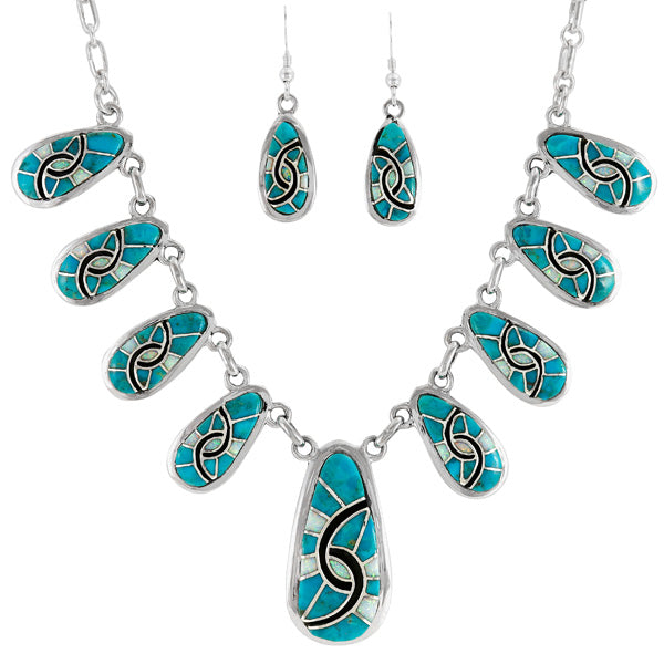 Turquoise Necklace & Earrings Set Sterling Silver NE6012-C21