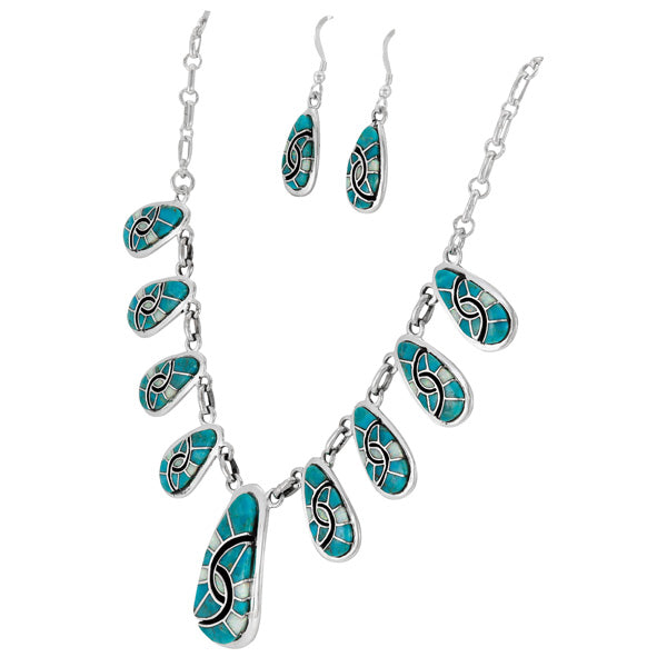 Turquoise Necklace & Earrings Set Sterling Silver NE6012-C21