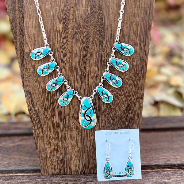 Turquoise Necklace & Earrings Set Sterling Silver NE6012-C21