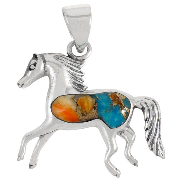 Sterling Silver Horse Pendant Spiny Turquoise P3002-C89