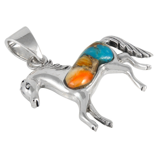 Sterling Silver Horse Pendant Spiny Turquoise P3002-C89