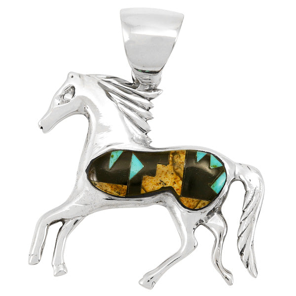Horse Multicolor Pendant Sterling Silver P3002-LG-C04