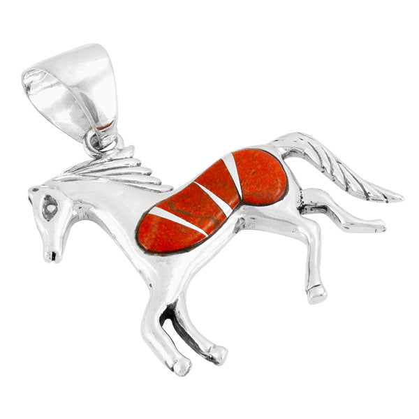 Horse Coral Pendant Sterling Silver P3002-LG-C74 (Larger Style)