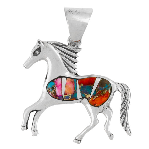 Rainbow Spiny Turquoise Horse Pendant Sterling Silver P3002-LG-C91 (Larger Style)