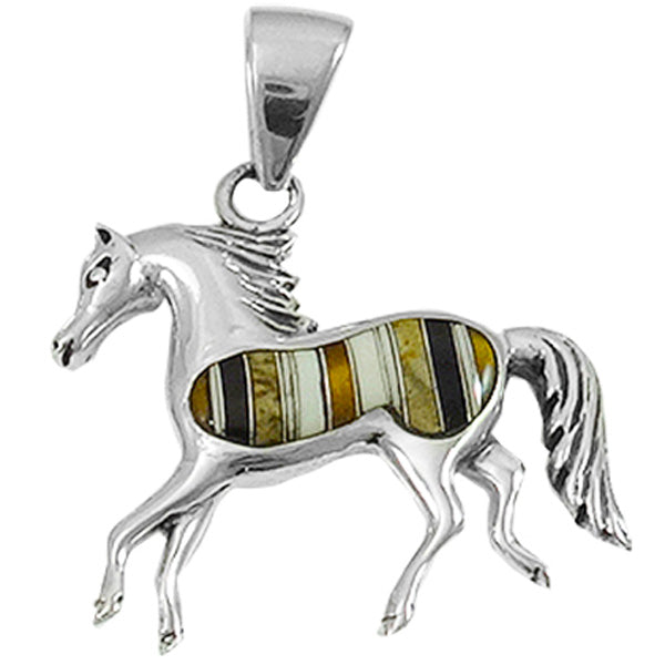 Horse Tiger Eye Gemstone Pendant Sterling Silver P3002-C32