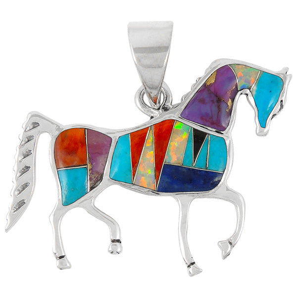 Sterling Silver Horse Pendant Multicolor P3048-C01