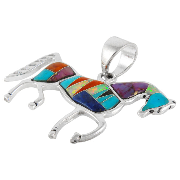 Sterling Silver Horse Pendant Multicolor P3048-C01