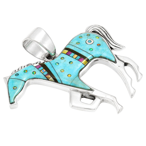 Horse Turquoise Pendant 2" Wide Sterling Silver P3049-LG-C90 (Larger Size)
