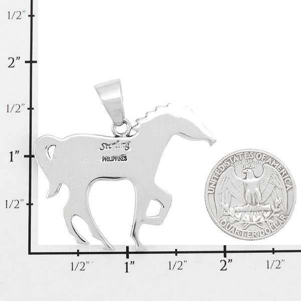 Horse Turquoise Pendant 2" Wide Sterling Silver P3049-LG-C90 (Larger Size)