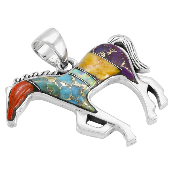 Horse Jewelry Pendant Sterling Silver Multicolor P3049-SM-C00