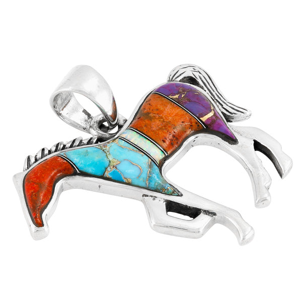 Horse Jewelry Pendant Sterling Silver Multicolor P3049-SM-C00