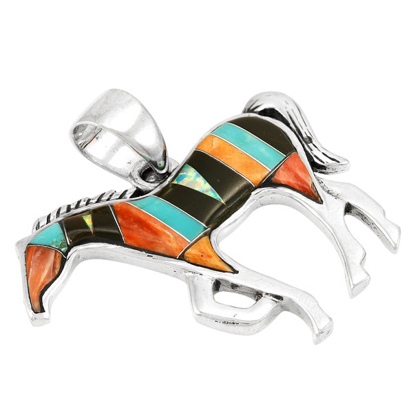Horse Multicolor Pendant Sterling Silver P3049-SM-C01B