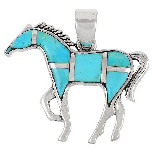 Horse Jewelry Pendant Sterling Silver Turquoise P3049-SM-C05A