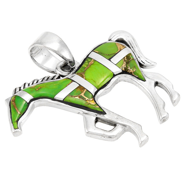 Horse Green Turquoise Pendant Sterling Silver P3049-SM-C06