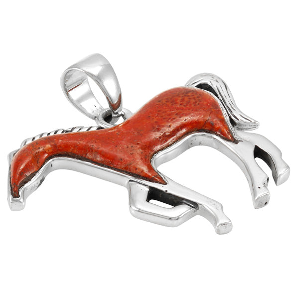 Horse Coral Pendant Sterling Silver P3049-SM-C74