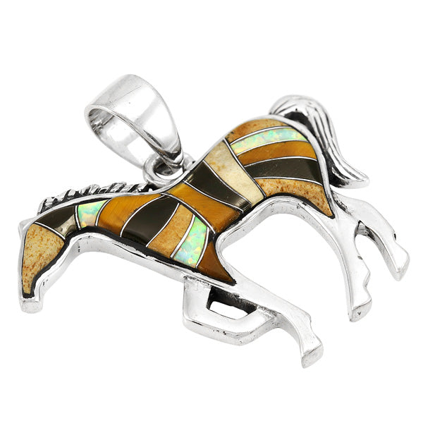 Horse Tiger Eye Gemstone Pendant Sterling Silver P3049-SM-C34B