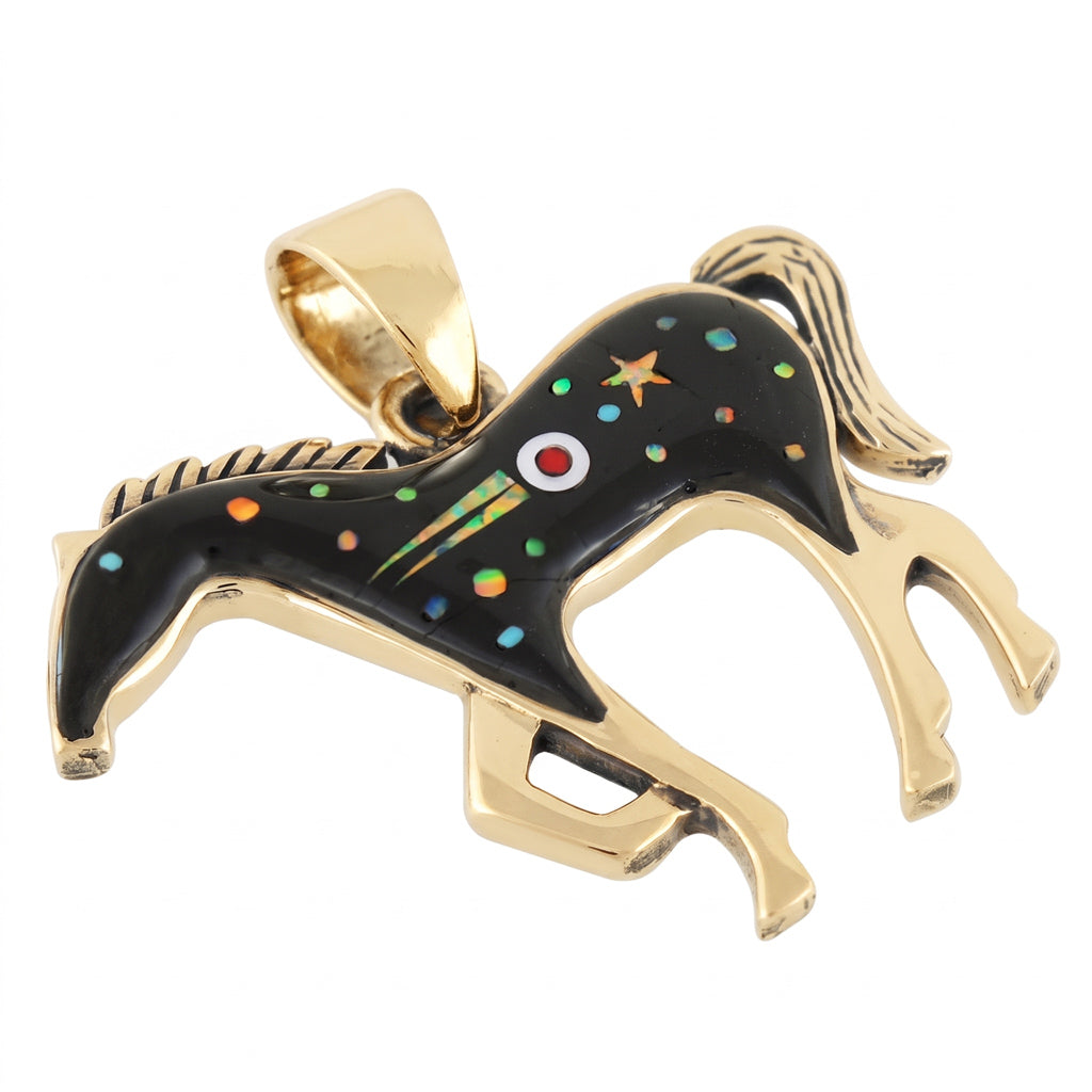 Black & Opal Shooting Stars Horse Pendant GoldCopper P3049-SM-GB-C27