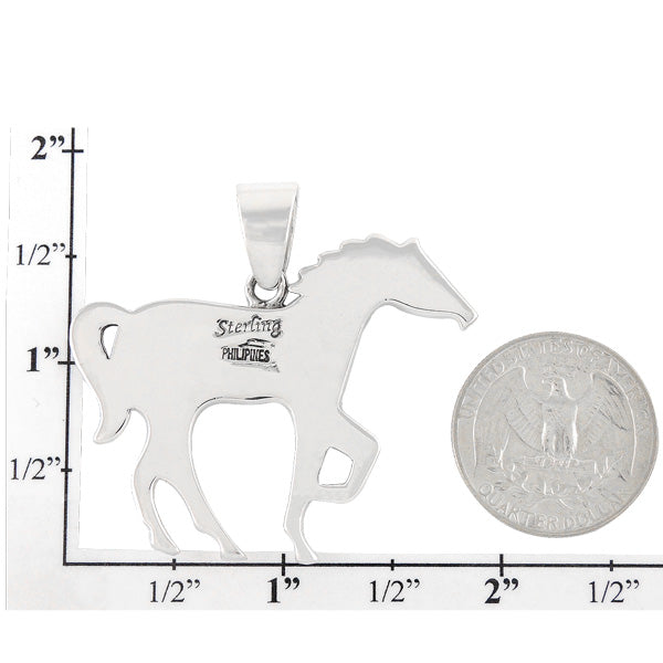 Horse Jewelry Pendant Sterling Silver 2" Wide Turquoise P3049-LG-C05 (LARGER SIZE)