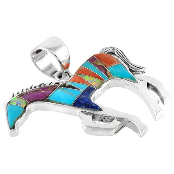 Horse Jewelry Pendant Sterling Silver Multicolor P3049-SM-C01