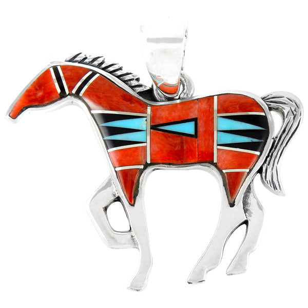 Horse Jewelry Pendant Sterling Silver Multicolor P3049-SM-C03