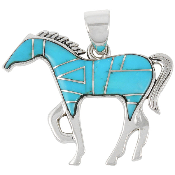 Horse Jewelry Pendant Sterling Silver 2" Wide Turquoise P3049-LG-C05 (LARGER SIZE)