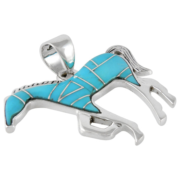 Horse Jewelry Pendant Sterling Silver 2" Wide Turquoise P3049-LG-C05 (LARGER SIZE)