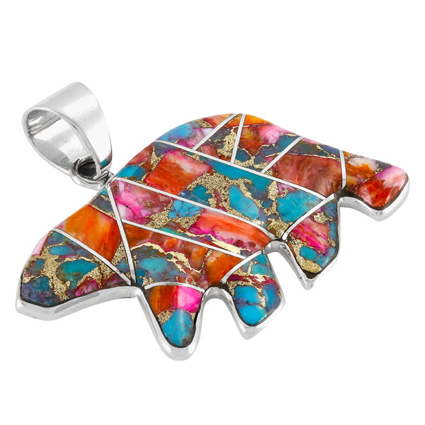 Rainbow Spiny Turquoise Bear Pendant Sterling Silver P3052-C91