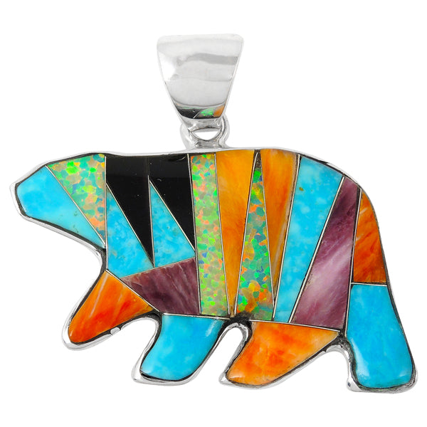 Sterling Silver Bear Pendant Multicolor P3052-C01