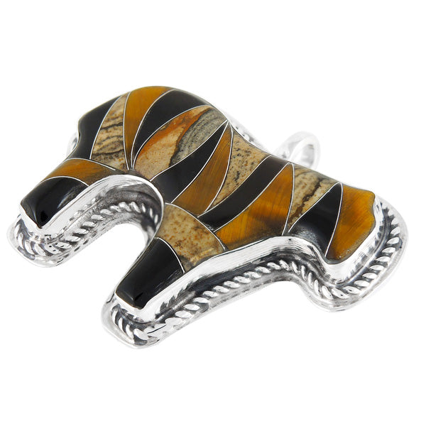 Horse Tiger Eye Gemstone Pendant Sterling Silver P3053-C33