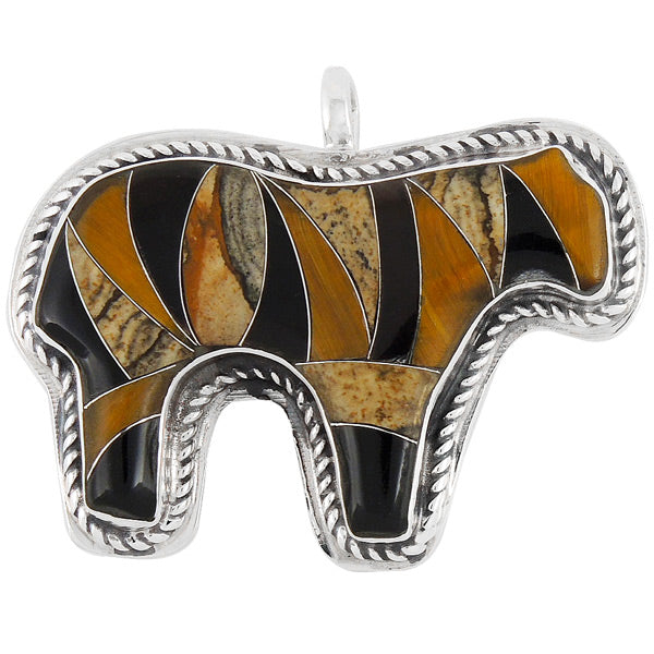 Horse Tiger Eye Gemstone Pendant Sterling Silver P3053-C33