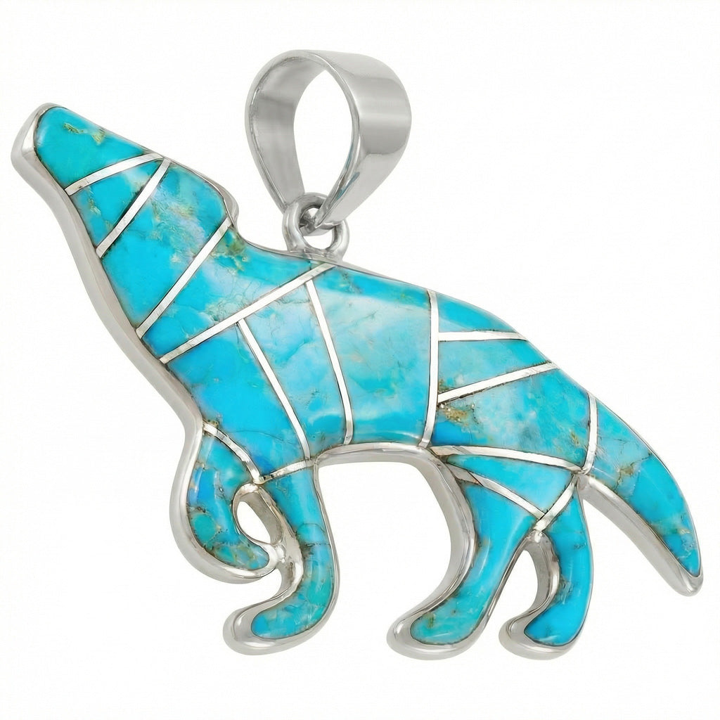 Turquoise Coyote Wolf Pendant Sterling Silver P3057-C05