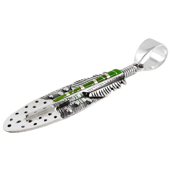 Feather Green Turquoise Pendant Sterling Silver P3058-C06