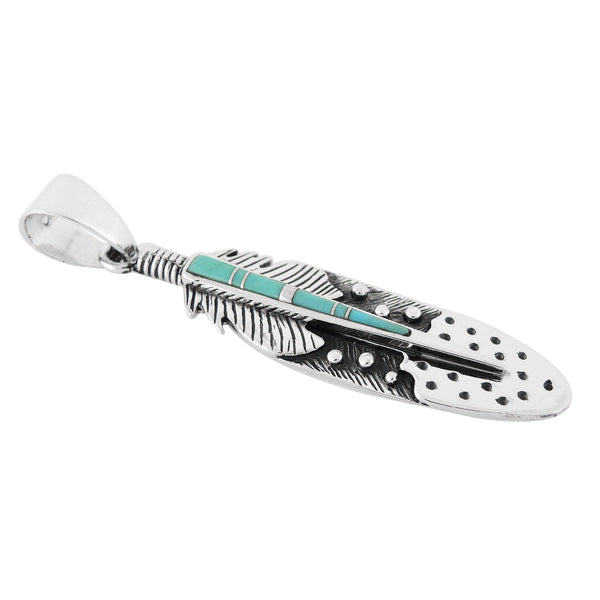 Sterling Silver Feather Pendant Turquoise P3058-C05