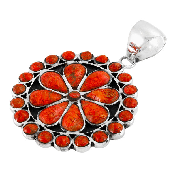 Coral Flower Pendant Sterling Silver P3060-C74