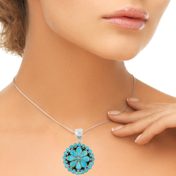 Sterling Silver Flower Pendant Turquoise P3060-C75