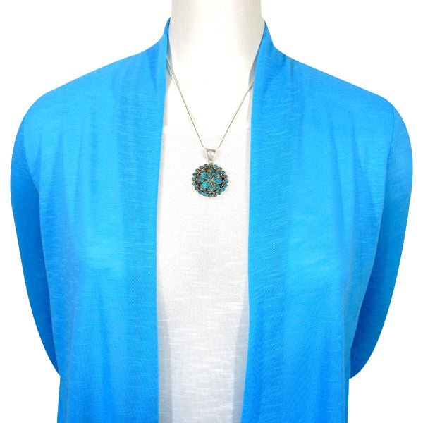 Sterling Silver Flower Pendant Matrix Turquoise P3060-C84