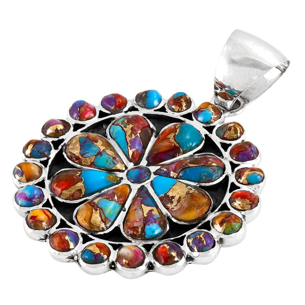 Rainbow Spiny Turquoise Pendant Sterling Silver P3060-C91