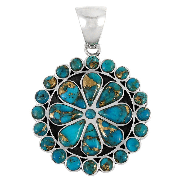 Sterling Silver Flower Pendant Matrix Turquoise P3060-C84