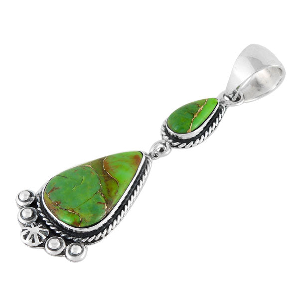 Sterling Silver Dangle Pendant Green Turquoise P3061-C76