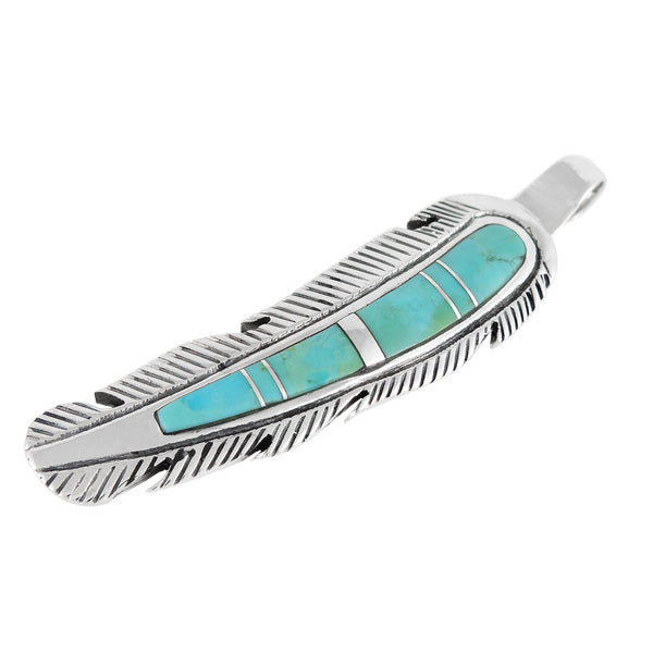 Sterling Silver Feather Pendant Turquoise P3065-C05