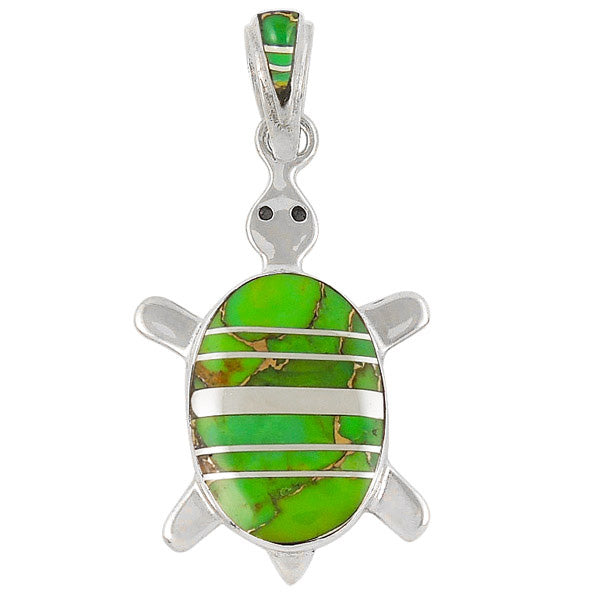 Turtle Green Turquoise Pendant Sterling Silver P3069-C06