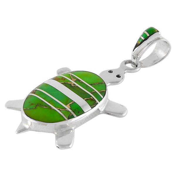 Turtle Green Turquoise Pendant Sterling Silver P3069-C06