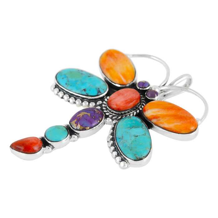 Sterling Silver Dragonfly Pendant Multicolor P3083-C71